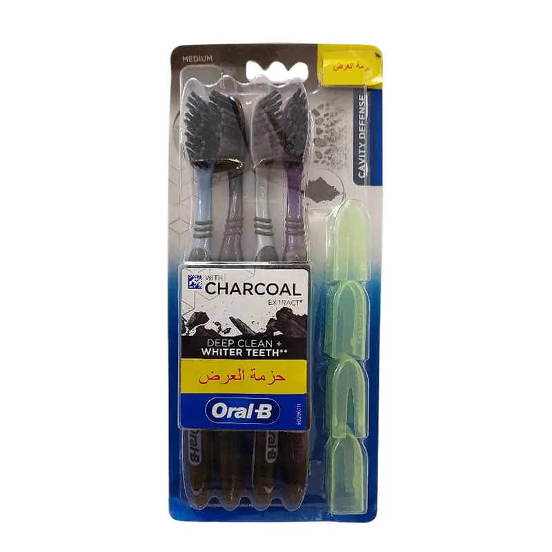 مسواک اورال-بی مدل CHARCOAL EXTRACT با برس متوسط بسته 4 عددی