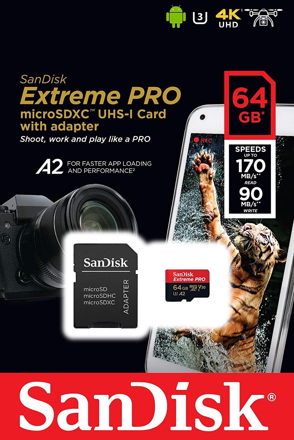 کارت حافظه microSDXC سن دیسک مدل Extreme PRO کلاس A2 استاندارد UHS-I U3 سرعت 170MBps ظرفیت 64 گیگابایت به همراه آداپتور SD 12 کارت حافظه microSDXC سن دیسک مدل Extreme PRO کلاس A2 استاندارد UHS-I U3 سرعت 170MBps ظرفیت 64 گیگابایت به همراه آداپتور SD