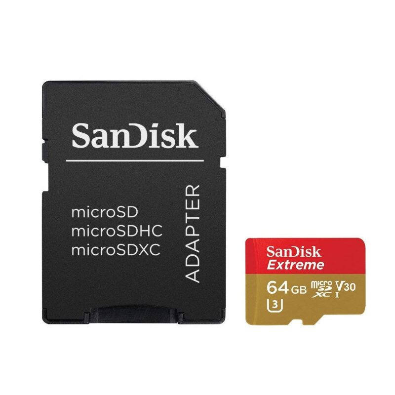 کارت حافظه microSDXC سن دیسک مدل Extreme کلاس A1 استاندارد UHS-I U3 سرعت 100MBps ظرفیت 64 گیگابایت به همراه آداپتور SD (1)
