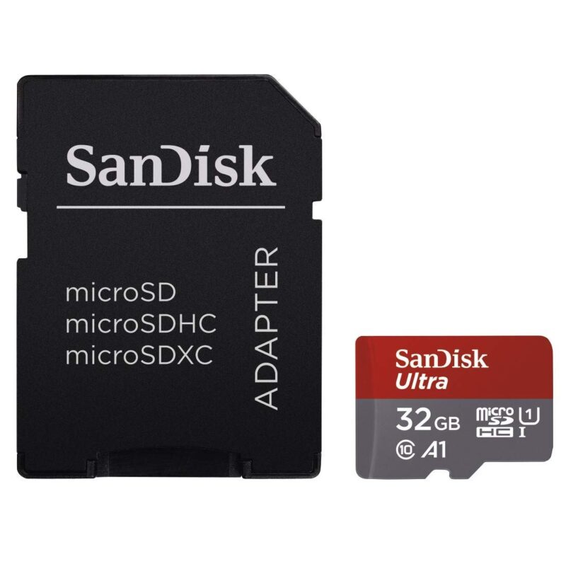 کارت حافظه microSDHC سن دیسک مدل Ultra A1 کلاس 10 استاندارد UHS-I سرعت 100MBps ظرفیت 32 گیگابایت به همراه آداپتور SD